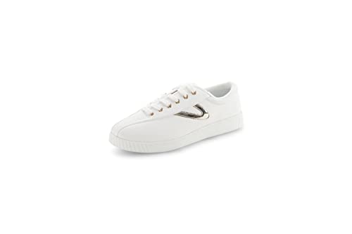 TRETORN Nyliteplus Women's Leather Lace-Up Casual Fashion Sneakers Classic Vintage Style, White/Light Gold, 8.5