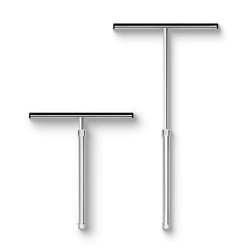Grand Fusion Shower Squeegee with Long Handle for Glass Doors, Tile Walls, Mirrors and Windows. Telescoping Squeegee for Glass Cleaning. Bathroom Stainless Steel Squeegee, 10inch Wide, Chrome – 1pk