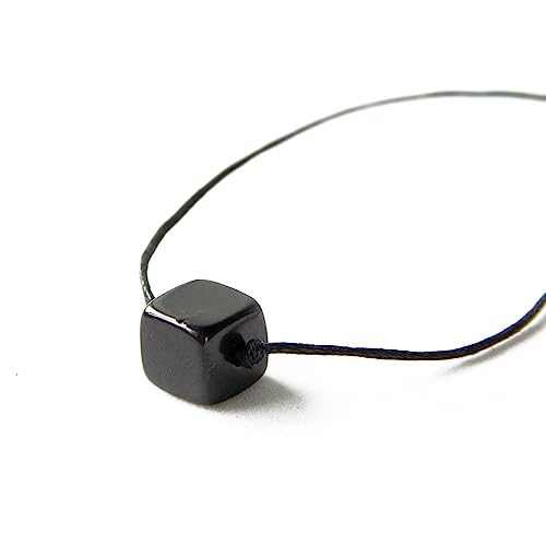 Karelian Heritage Shungite Necklace with a Shungite Stone Cubic Bead | Authentic Shungite String Choker Necklace for Chakra Balancing Crystal Healing | Shungite Protection Necklace Pendant CC46