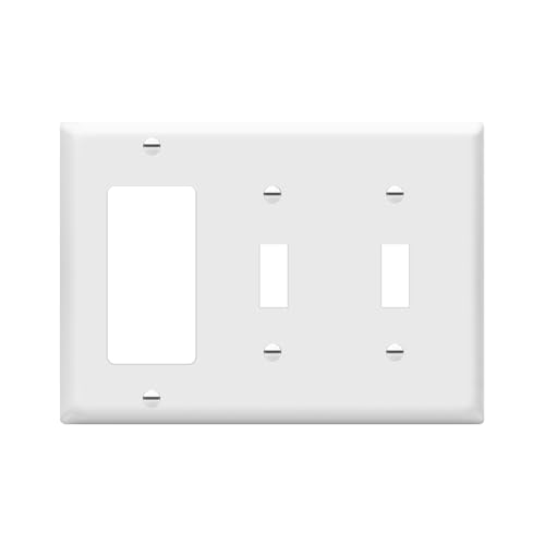 ENERLITES Combination Double Toggle/Single Decorator Rocker Outlet Wall Plate, Standard Size 3-Gang Light Switch Cover(4.5' x 6.38'), Polycarbonate Thermoplastic, UL Listed，881231-W, White, Two One