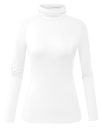 Herou Women's Long Sleeve Lightweight Soft Pullover Turtleneck Tops Shirts White Medium