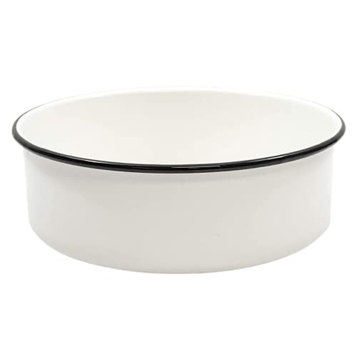 Tablecraft Enamelware Collection Black Rim Solid White Enamel Deep Bowl Baking Pan, Camping, Farmhouse, Home & Restaurant, Porcelain over Steel, Vintage, Boho, Retro, 10.13' Round, 3.6' Deep