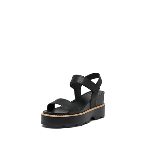Sorel Women's Joanie IV Y Strap Wedge Sandals - Black, Sea Salt - Size 8