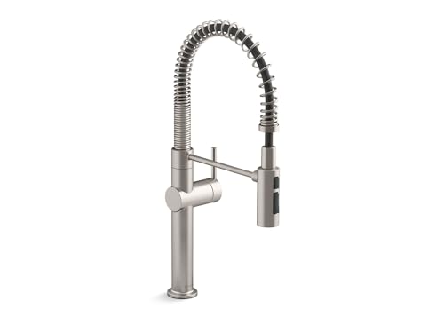 KOHLER 22973-VS Crue High-Arc Kitchen Faucet with Pull Down Spring Spout, Professional Pre-Rinse Kitchen Faucet, Commercial Faucet, Vibrant Stainless