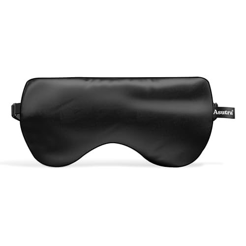 ASUTRA Silk Eye Pillow for Sleep, Black | Filled w/Lavender & Flax Seeds | Weighted | Meditation & Light Blocking Blindfold