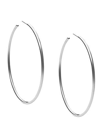 Michael Kors Brass Large Hoop Earrings for Women, Color: Silver (Model: MKJ4162040)