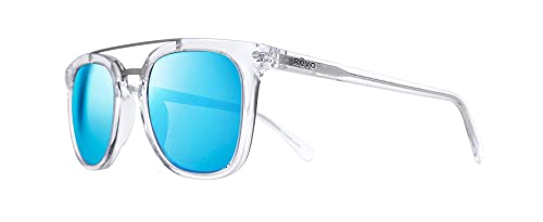 Revo Sunglasses Atlas: Polarized Crystal Glass Lens Filters UV, Square Frame with Double Bridge, Crystal Clear Frame with H2O Blue Lens