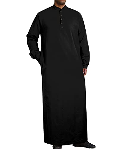 YAOHUOLE Moroccan Thobe for Men Men's Long Sleeve Kaftan Thobe Black L