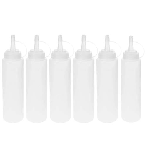 4G-kitty 6 Pack 10 oz Plastic Condiment Squeeze Bottles with Twist,Bulk Clear BBQ Condiment Set,On Cap Lids,Top Hot Sauces Olive Oil Dispensers