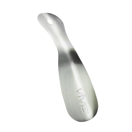 Vive Metal Shoe Horn For Seniors, Men, Women - Stainless Steel ShoeHorn with Wide Handle - Metal Spoon Lazy Shoe Helper for Boots, Dress Shoes, Casual Sneakers - Portable, Extended Reach Helper Tool