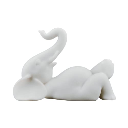 Boulevard East Concepts 4' Good Luck Elephant Lounging with Raised Trunk Statue Decorative Figurine - Good Luck Gifts, Feng Shui Decor, Meditation Gifts (4 Inch, White)