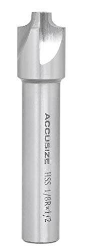 Accusize Industrial Tools 1/8'', H.S.S. Corner Rounding End Mills, 1/2'' Shank Dia, 5/8'' Cutter Dia, 3'' Overall Length, 1011-0018