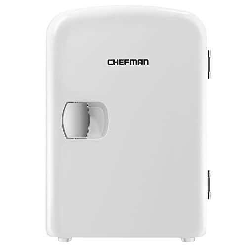 Chefman Mini Portable White Personal Fridge Cools Or Heats & Provides Compact Storage For Skincare, Snacks, Or 6 12oz Cans W/ A Lightweight 4-liter Capacity To Take On The Go