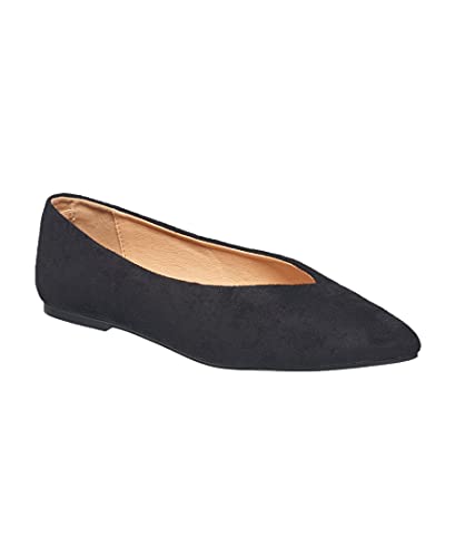 French Connection Almond Toe Ballet Flats with V Front, Black Suede, 7