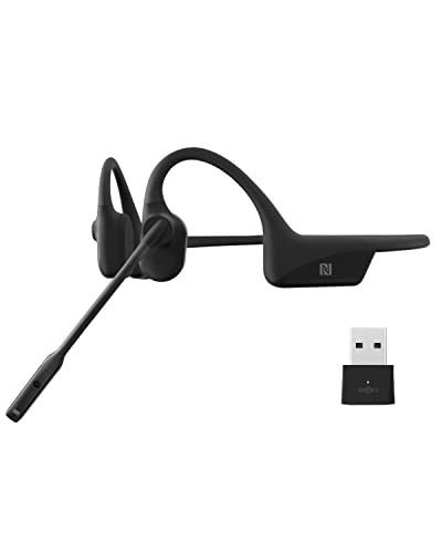 Shokz OpenComm UC - Bluetooth Stereo Computer Headset with Loop 100 - Bone Conduction Wireless PC Headphones with Noise-Canceling Boom Microphone for Home Office Business Commercial Use, with Bookmark