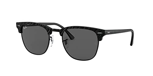 Ray-Ban RB3016 Clubmaster Square Sunglasses, Wrinkled Black On Black/Dark Grey, 49 mm