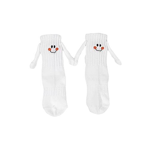 Family Matching Holding Hands Socks, Novelty Funny Magnetic Mid-Tube Socks, Parents Children Smile Socks (1 Pair Kids White, S/1-3 Years)