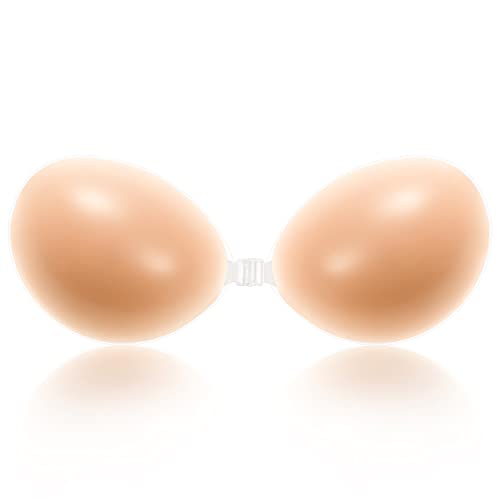 Wingslove Adhesive Bra Reusable Strapless Self Silicone Push-up Invisible Sticky Bras for Backless Dress (Nude,B)