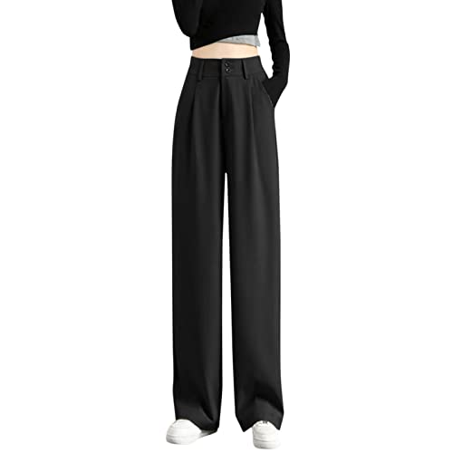 GXLONG Woman's Casual Full-Length Loose Pants Solid Stretchy High Waist Trousers Wide Leg Pants Sweatpants with Pockets(Black,Large)