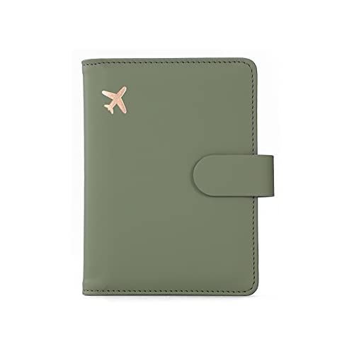 Melsbrinna Premium Leather Passport Holder Covers Case, Waterproof Rfid Blocking Travel Wallet Passport Holder with Pen Holder, Cute Passport Book for Women/Men (Moss green)