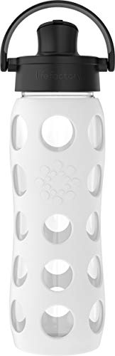 Lifefactory 22-Ounce Glass Water Bottle with Active Flip Cap and Protective Silicone Sleeve, Optic White