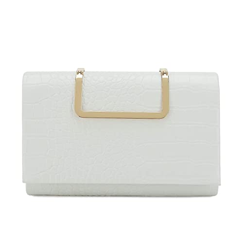 CHARMING TAILOR Small Crocodile Print Clutch Bag PU Alligator Handbag Women’s Clutch Purse (White)