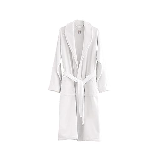 H by Frette Shawl Collar Bathrobe with Piping (X-Large) - Luxury All-White Bathrobe For Men and Women/Soft, Fluffy, and Cozy / 100% Cotton