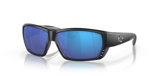 Costa Man Sunglasses Matte Black Frame, Blue Mirror Lenses, 62MM