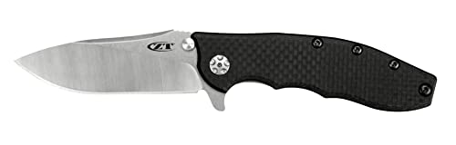 Zero Tolerance 0562CF Hinderer Slicer Folding Knife; 3.5” CPM-20CV Stonewashed and Satin Steel Blade, Carbon Fiber Front Handle, KVT Ball-Bearing Opening, Frame Lock and Reversible Pocketclip; 5.5 OZ, Black