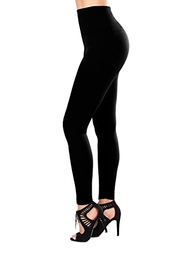SATINA Womens High Waisted Leggings Pants Leggings - Tummy Control & Compression Waistband, Black