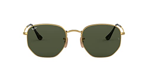 Ray-Ban RB3548N Hexagonal Flat Lens Sunglasses, Gold/G-15 Green, 54 mm + 0