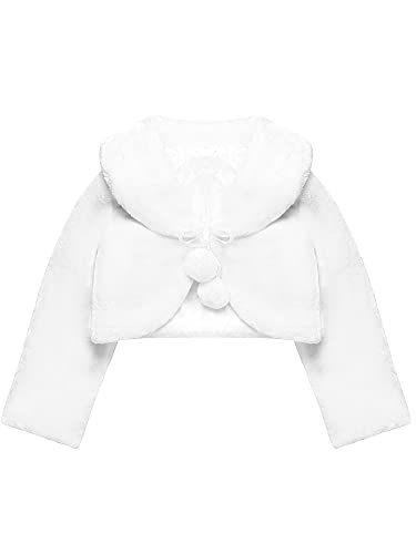 Blulu White Girls Princess Faux Fur Wraps Shawl Flower Girls Shrug Accessories Princess Cape Party Wedding Dress(White, Medium)