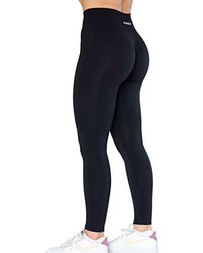 AUROLA Dream Collection Workout Leggings for Women High Waist Seamless Scrunch Athletic Running Gym Fitness Active Pants Dark Black L