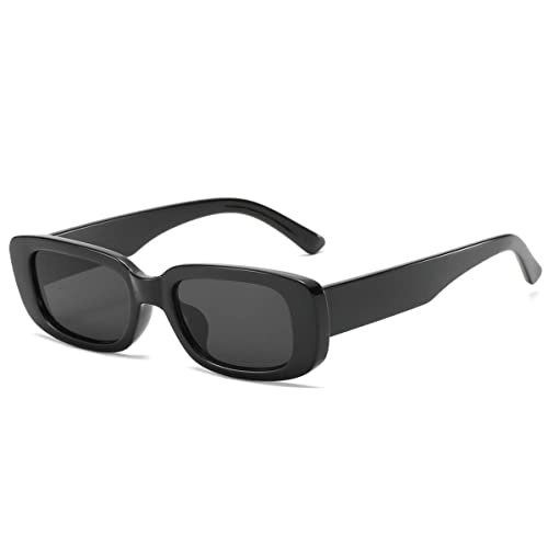 Dollger Rectangle Sunglasses for Women Trendy 90s Retro Sunglasses Square Frame Black sunglasses