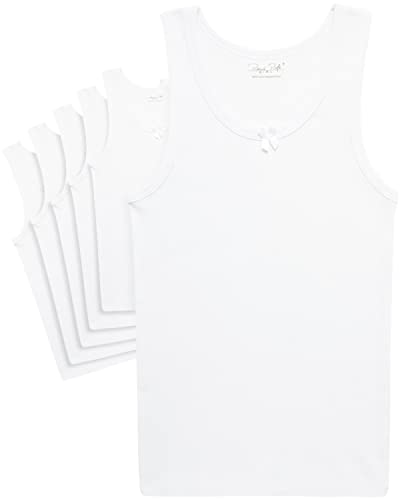 Rene Rofe Girls' Undershirt - 100% Cotton Scoop Neck Tank Top (6 Pack, Size: 2T-14), Size 7-8, White