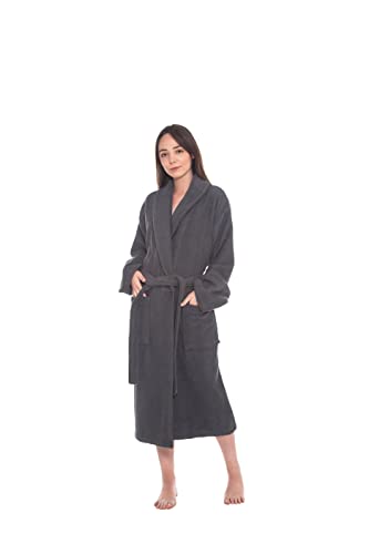 Ozan Premium Home 100% Turkish Cotton Herringbone Bathrobes Shawl Collar with Patch Pockets Chevron Collection (Small, Dark Grey)