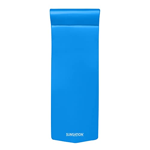 TRC Recreation Sunsation 1.75” Thick Vinyl Coated Foam Swimming Pool Float Mat Adult Lounger with Built-in Roll Pillow, Bahama Blue