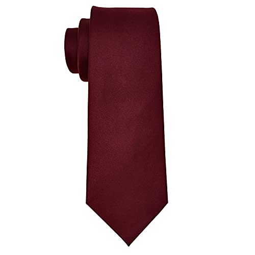 KOOELLE Men's Ties Solid Pure Color Plain Formal Burgandy Ties For Men