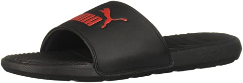 PUMA Men's COOL CAT Slide Sandals, Puma Black-High Risk Red, 11