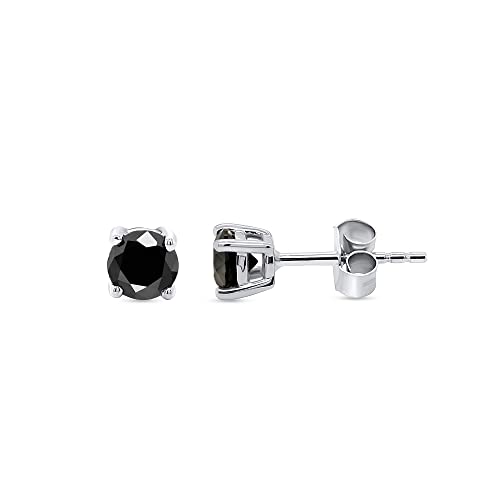 Shineadime 1/3 Cttw Black Diamond Stud Earrings For Women Girls Ladies 14K White Gold Over Sterling Silver Round with Push Backs Solitaire Studs (0.33 Ct)