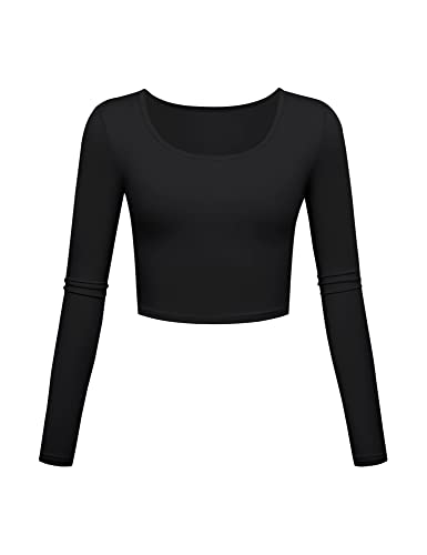 Kindcall Crop Tops for Women Casual Basic Sexy Long Sleeve Yoga Shirts for Teen Girls Black Sport Workout Gym Clothes Medium