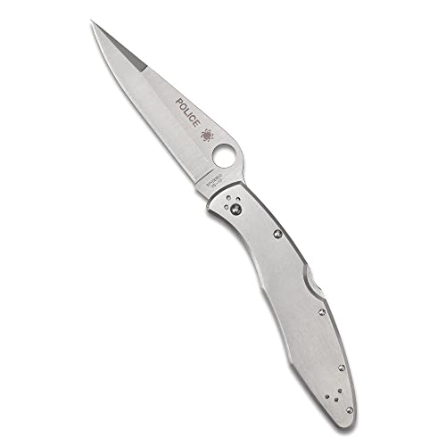 Spyderco Police Model Signature Knife with 4.15' VG-10 Steel Blade and Premium Stainless Steel Handle - PlainEdge - C07P