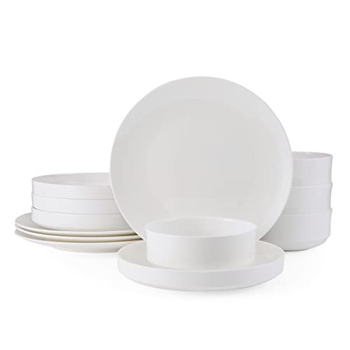 Mikasa Macie Bone China Lightweight Chip Resistant 12 Piece Dinnerware Set, Service for 4, White