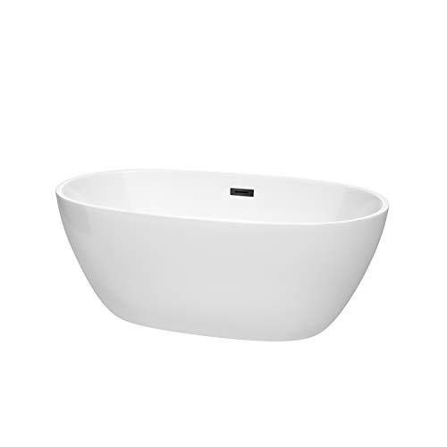 Juno 59 Inch Freestanding Bathtub in White with Matte Black Drain and Overflow Trim