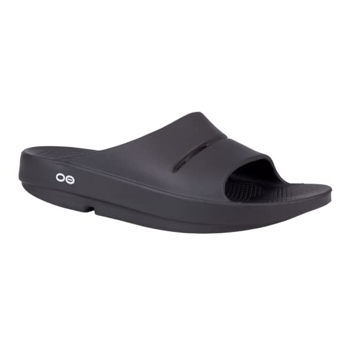 OOFOS OOahh Slide, Black - Men’s Size 7, Women’s Size 9 - Lightweight Recovery Footwear - Reduces Stress on Feet, Joints & Back - Machine Washable