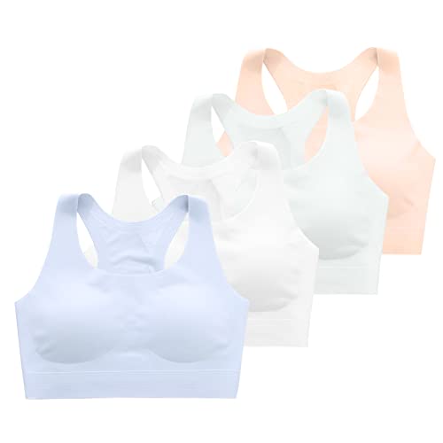 SALIA GIRL Seamless Stretch Girls Bras Training Bras for Girls 10-12 Bras for Teens 14-16 Racerback with Fixed Padding, 4 Pack