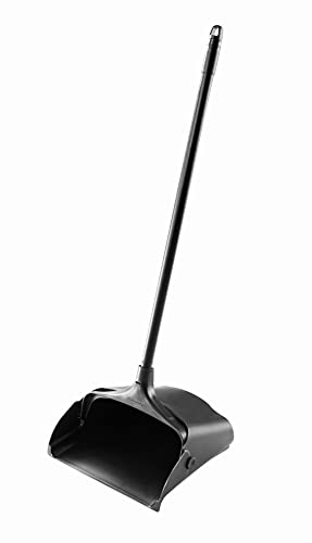 Rubbermaid Commercial Products Dustpan with Long Handle, Plastic, Black, Compatible with Any Broom for Lobby/Restaurant/Office/Home/Dog Pooper Scooper, 12.50' Wide