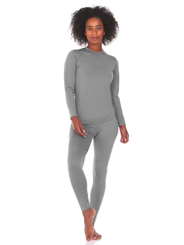 Thermajane Long Johns Thermal Underwear for Women Fleece Lined Base Layer Pajama Set Cold Weather (X-Large, Grey)