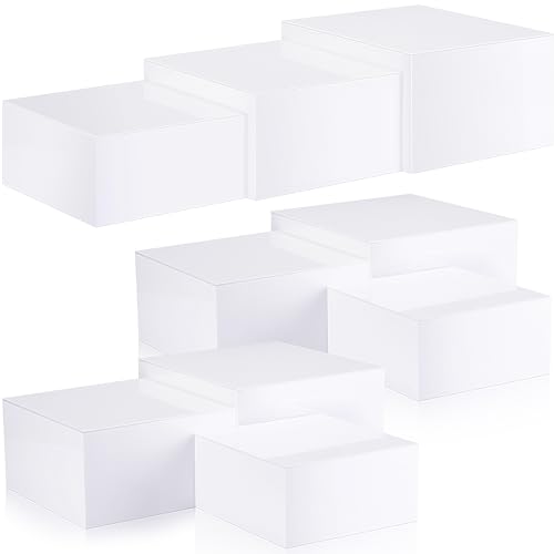 Suzile 9 Pcs Acrylic Buffet Risers Display Box Cube Display Riser 5 Sided Food Riser Table Stand for Display with Hollow Bottoms for Party, White