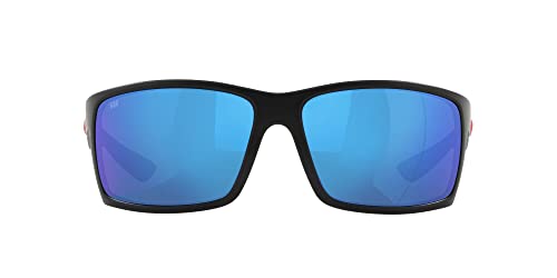 Costa Del Mar Men's Reefton Polarized Rectangular Sunglasses, Race Black/Grey Blue Mirrored Polarized-580G, 64 mm